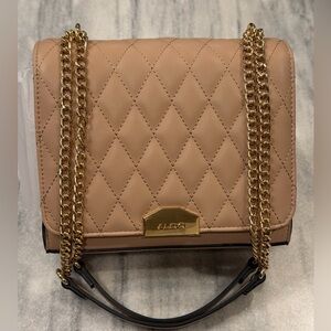 Aldo Tan Quilted Crossbody Bag with Gold Chain